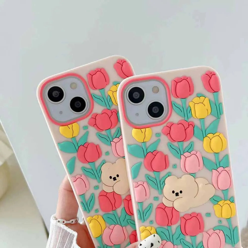 3D Tulip Flower Silicone Shockproof Cover - iPhone 12 Pro Max