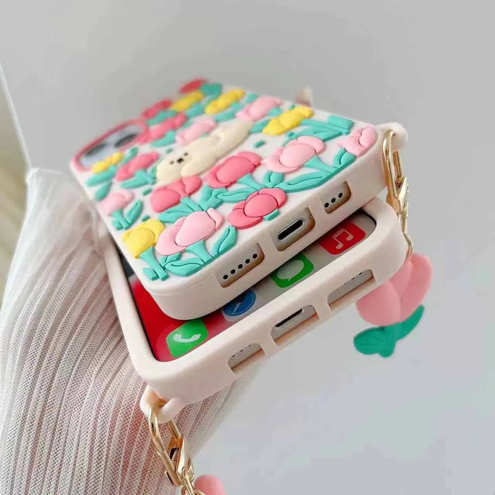 3D Tulip Flower Silicone Shockproof Cover - iPhone 12 Pro Max