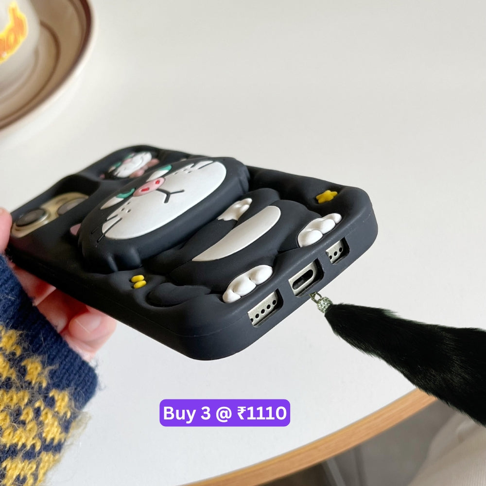 3D Cute Cat Holder Silicone Soft Phone Case - iPhone 16 Pro Max
