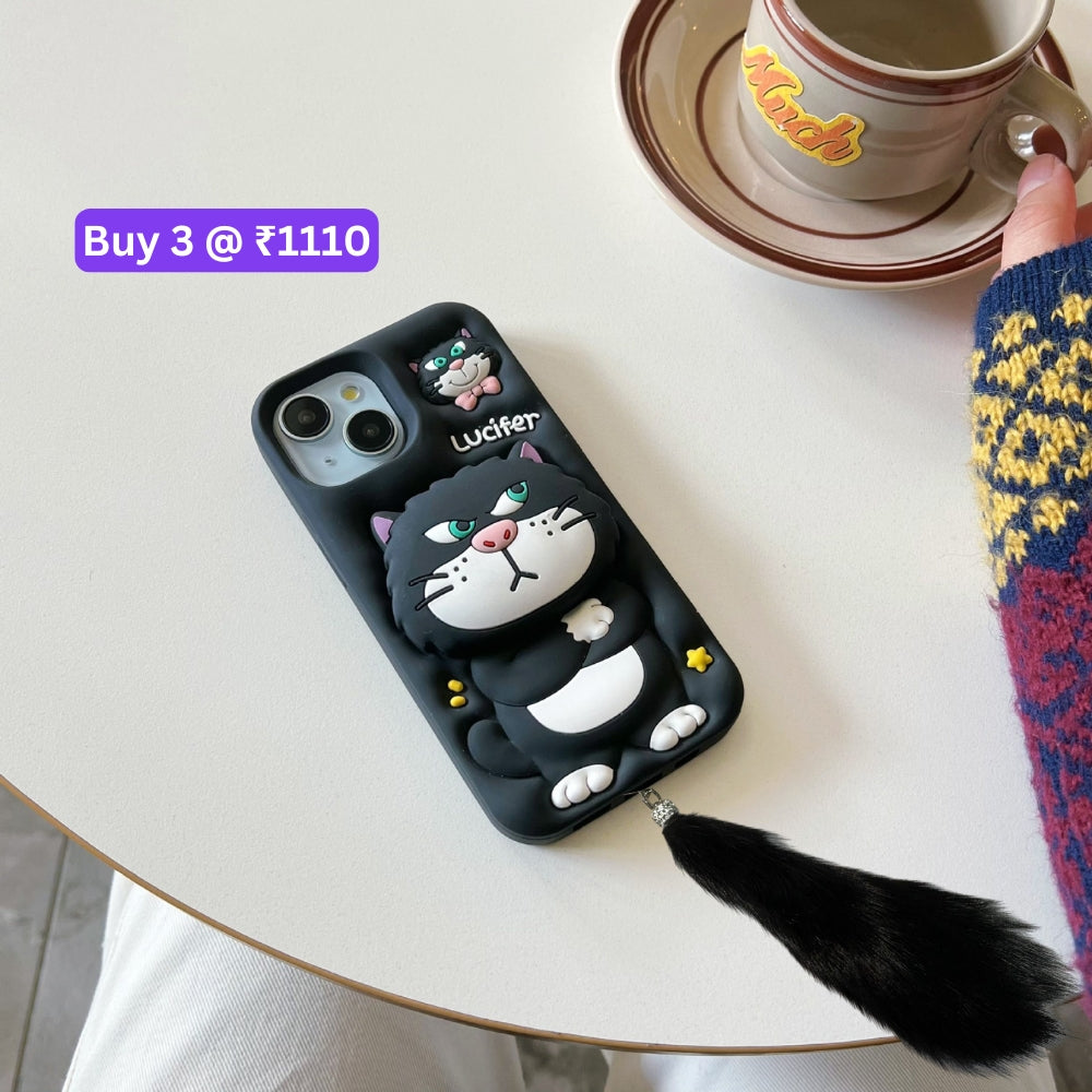 3D Cute Cat Holder Silicone Soft Phone Case - iPhone 16 Pro Max