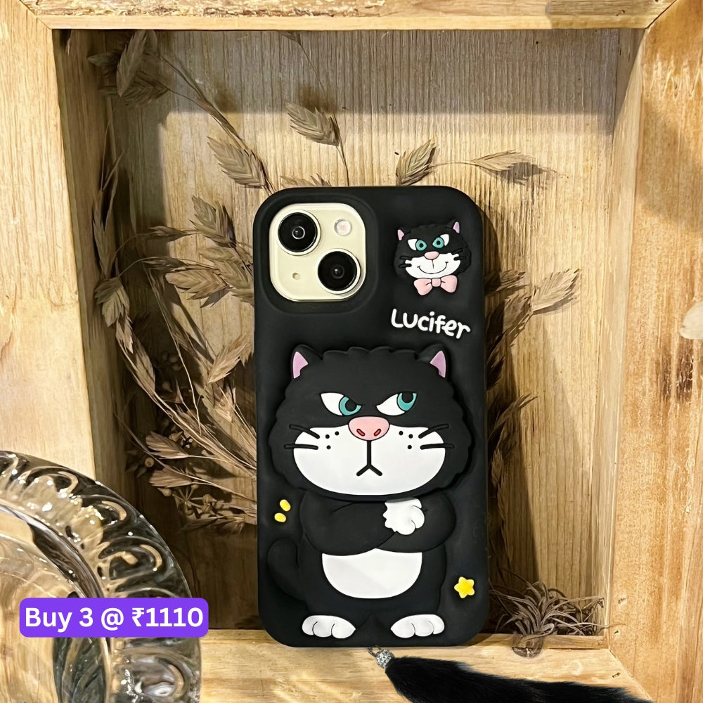 3D Cute Cat Holder Silicone Soft Phone Case - iPhone 16 Pro Max