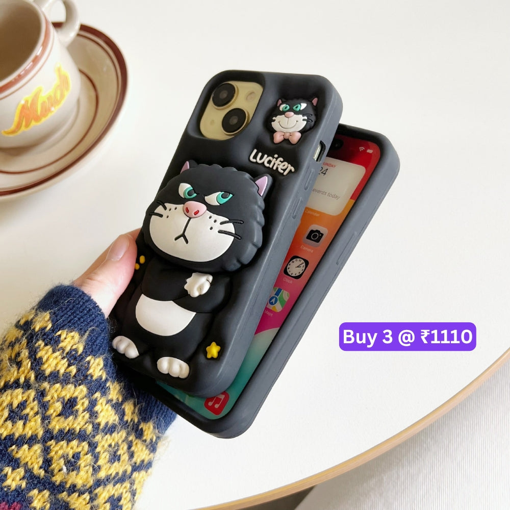 3D Cute Cat Holder Silicone Soft Phone Case - iPhone 16 Pro Max