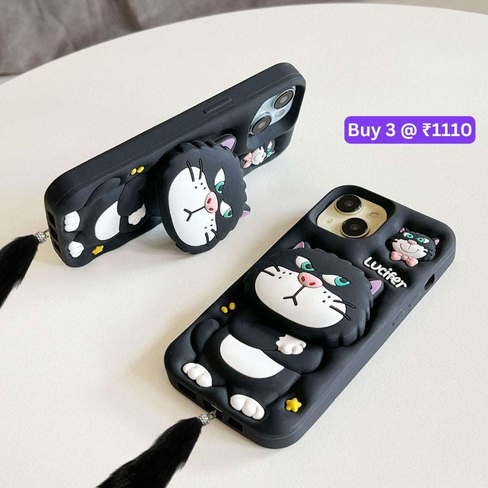 3D Cute Cat Holder Silicone Soft Phone Case - iPhone 16 Pro Max