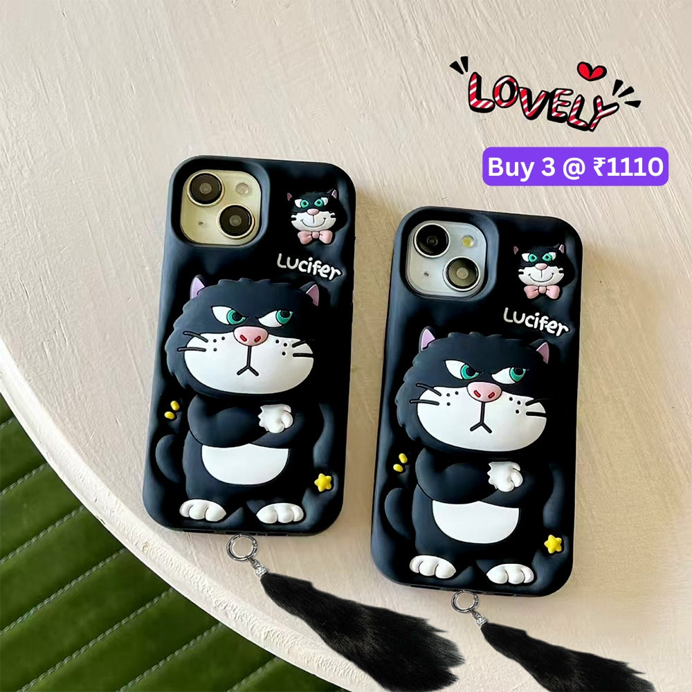 3D Cute Cat Holder Silicone Soft Phone Case - iPhone 16 Pro Max