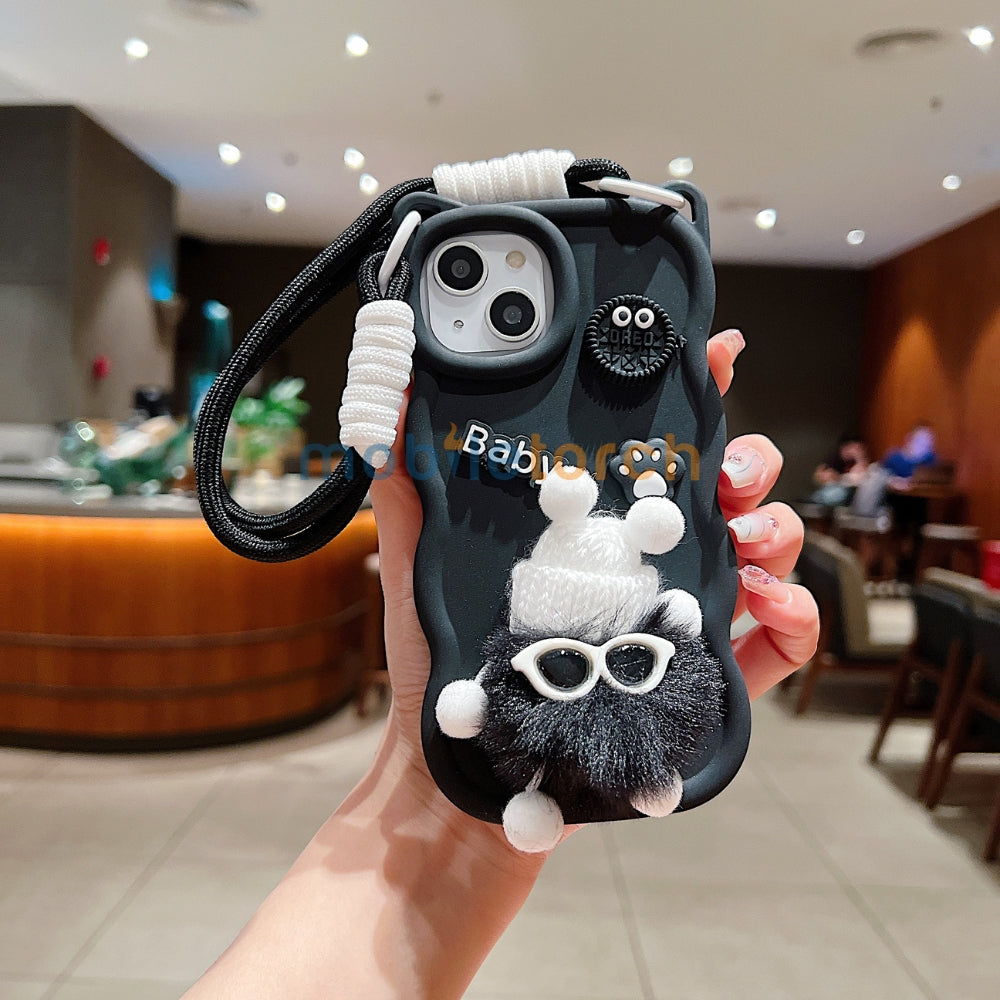 3D Ear Wave with Cute Specs Fur Cartoon TPU (Soft) Phone Case | Mobile Cover - iPhone 14 Pro Max