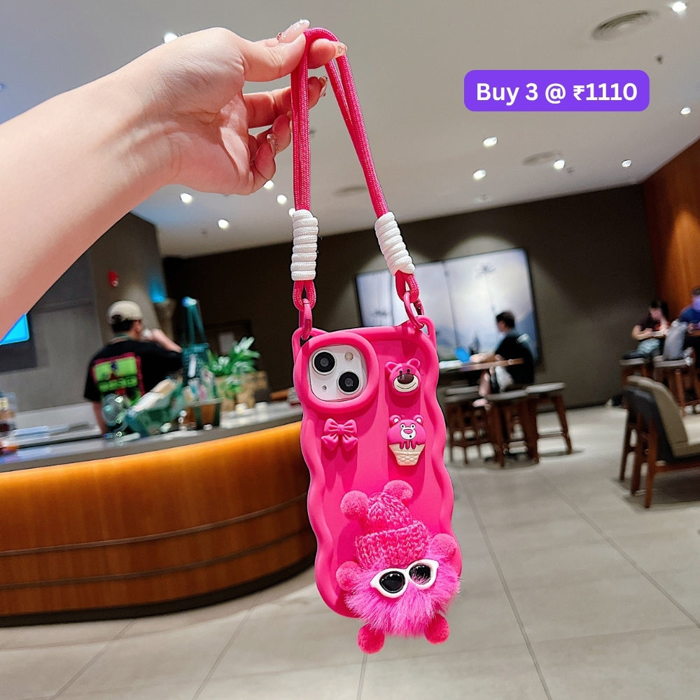 3D Ear Wave with Cute Specs Fur Cartoon TPU (Soft) Phone Case | Mobile Cover - iPhone 14 Pro Max
