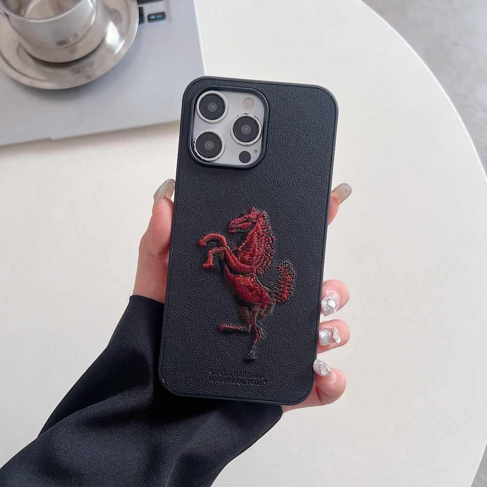 3D Embroided Horse Design PU Leather Phone Case - Samsung S20 FE