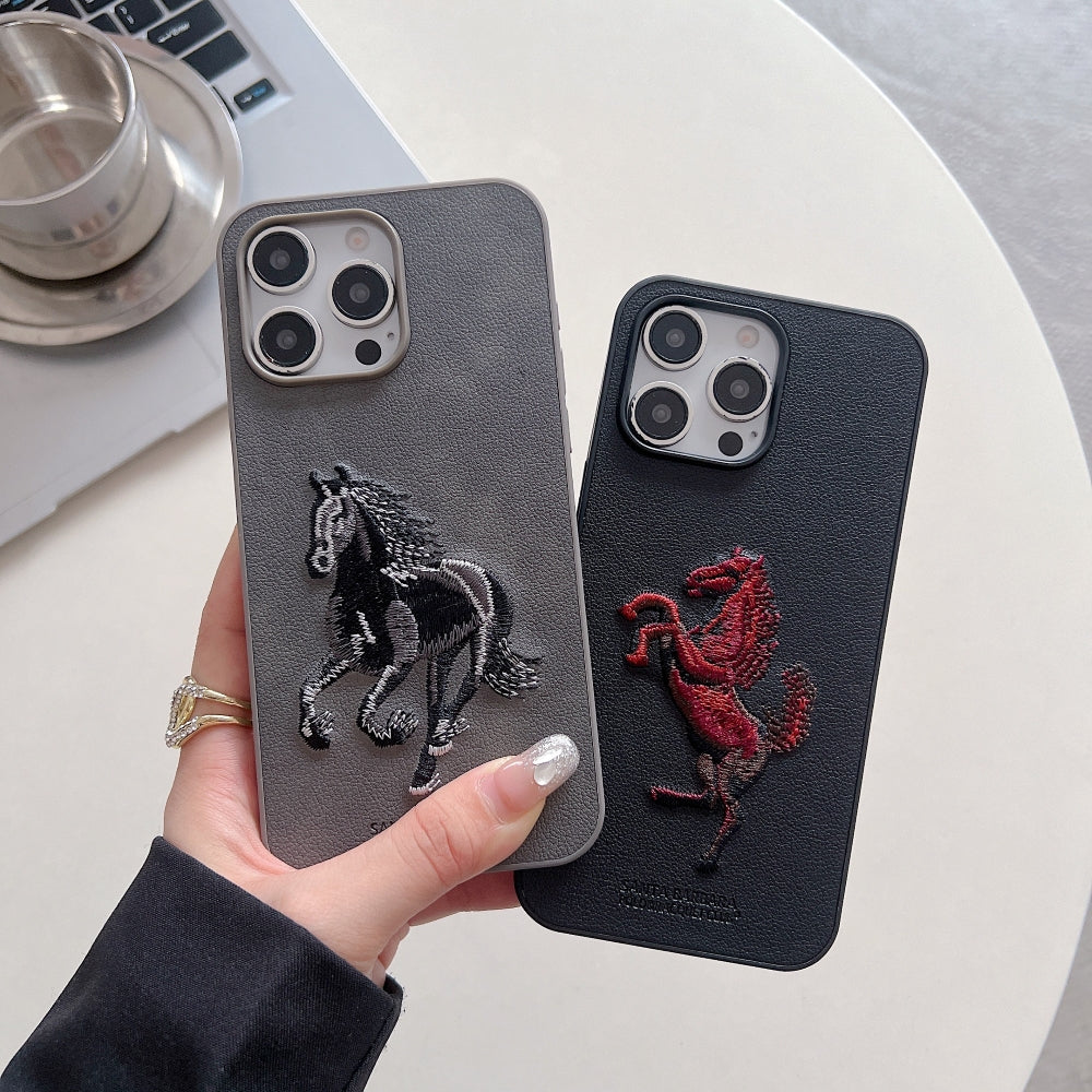 3D Embroided Horse Design PU Leather Phone Case - Samsung S20 FE