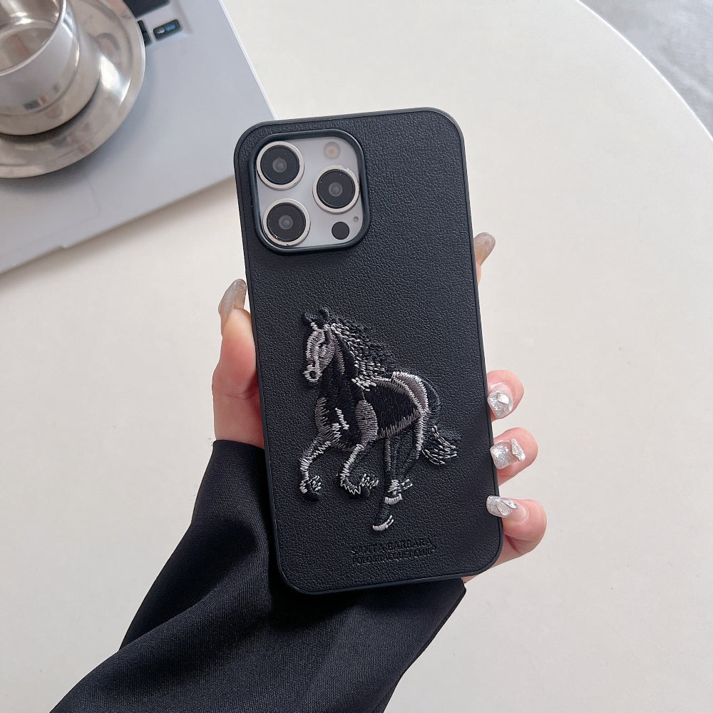 3D Embroided Horse Design PU Leather Phone Case - Samsung S20 FE