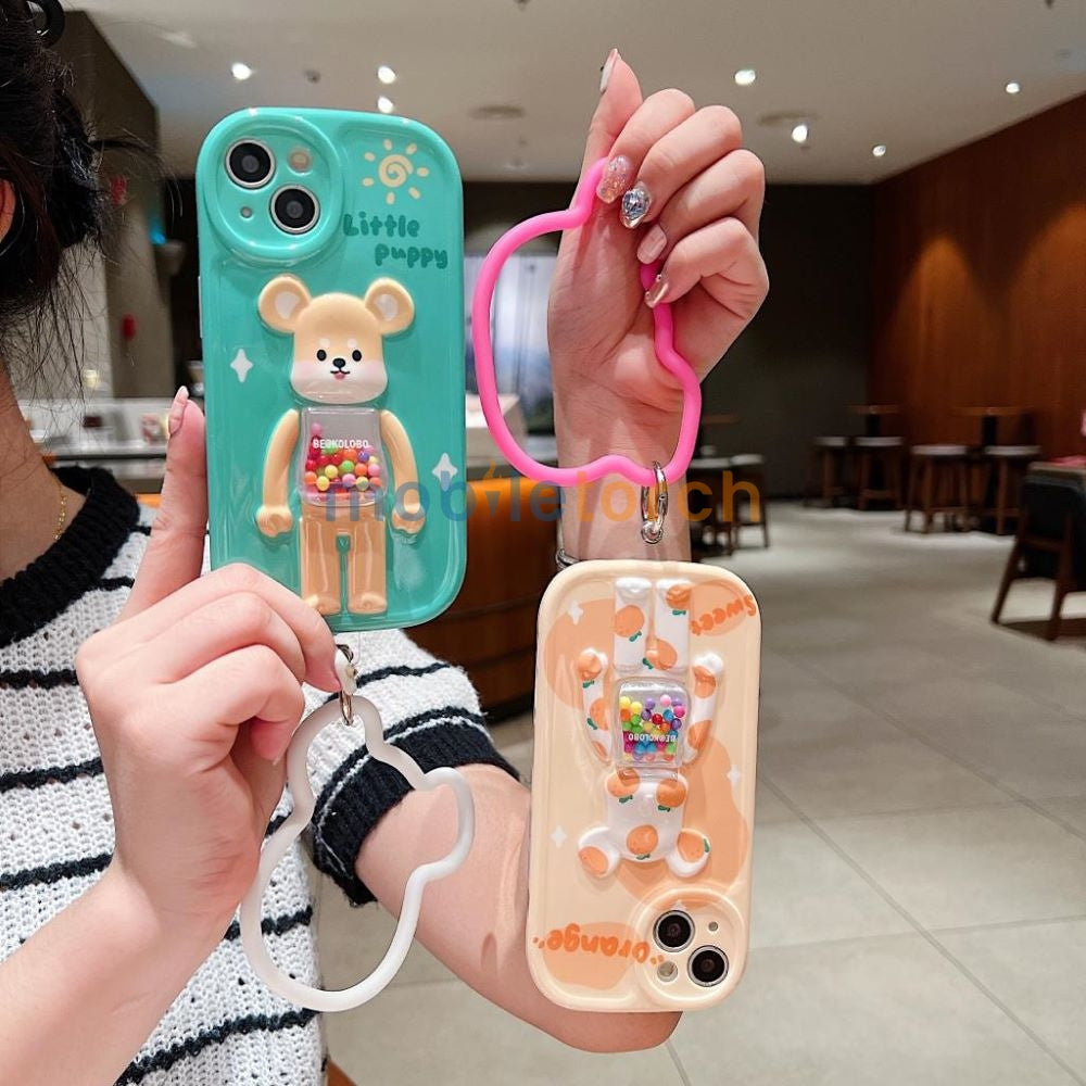 3D Machine Bear Soft Phone Case With Random Color Bracelet - iPhone 14 Pro