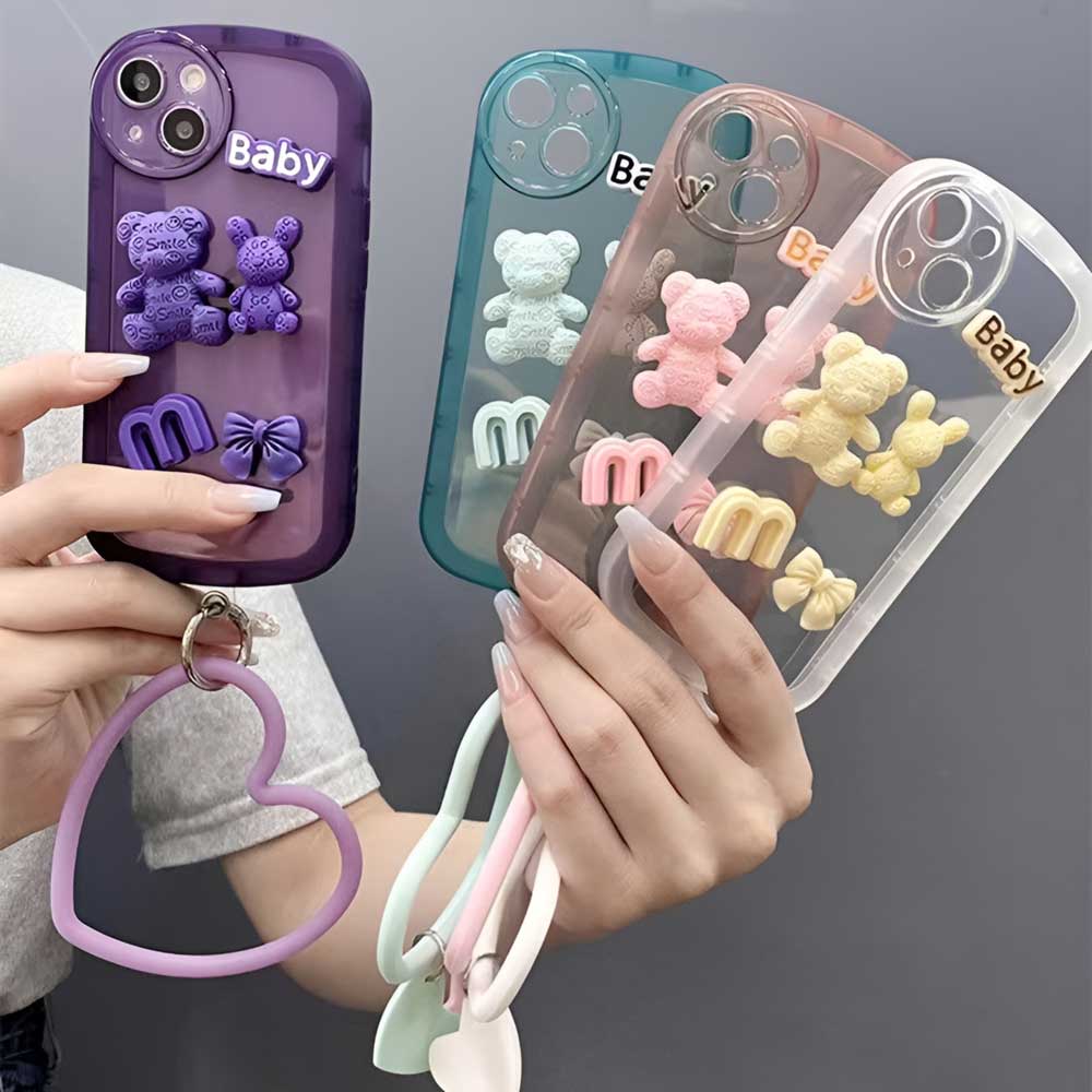 3D Teddy Ornament Heart Bracelet Color Transparent TPU Cover - Vivo X5 Pro (5G)