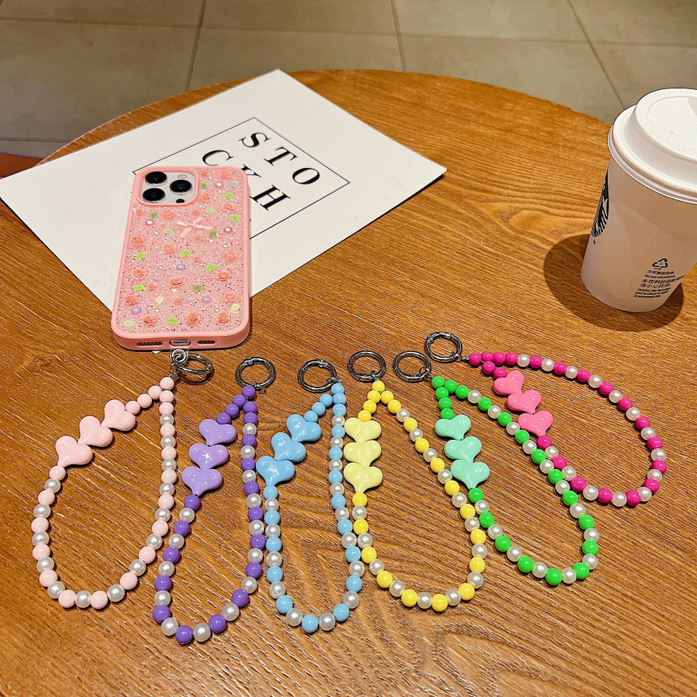 3 Heart Colorful Beads Phone Charm | Bracelet