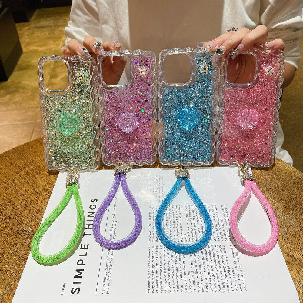 Glitter Transparent Clear Soft TPU Flower Wavy Shaped Edge Phone Case - iPhone 15 Pro