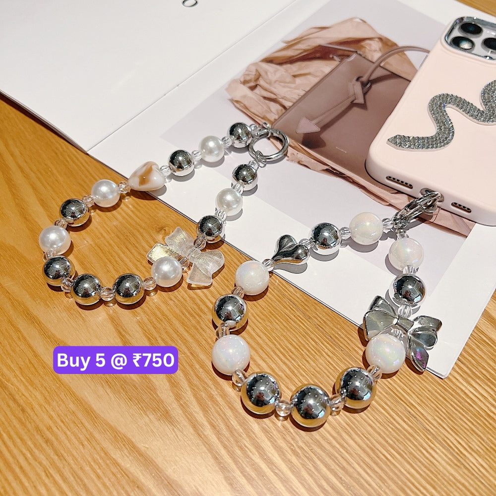 Acrylic Pearl String Bow Beaded Acrylic Phone Charm | Bracelet | Handbag Charm