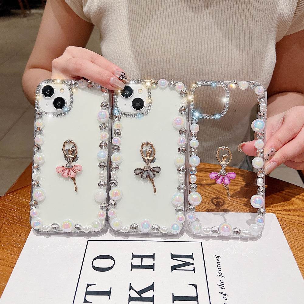 Ballerina Girl Charm Pearl Border Transparent Phone Case - Samsung S23FE