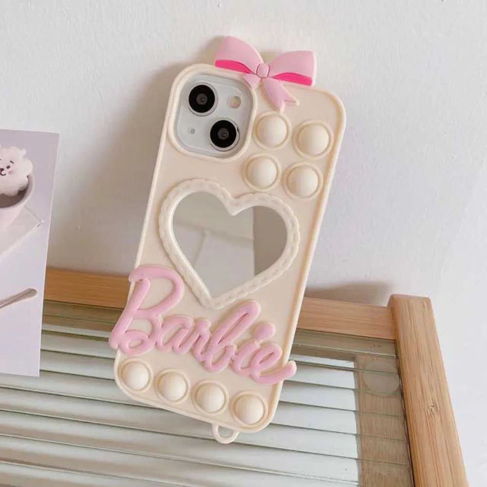 Love Heart Makeup Mirror Silicon Mobile Cover - iPhone 15 Pro
