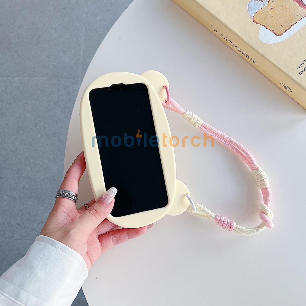 Bear Faced Silicone Soft Phone Case with Lanyard Strap | Mobile Cover - iPhone 15 Pro Max