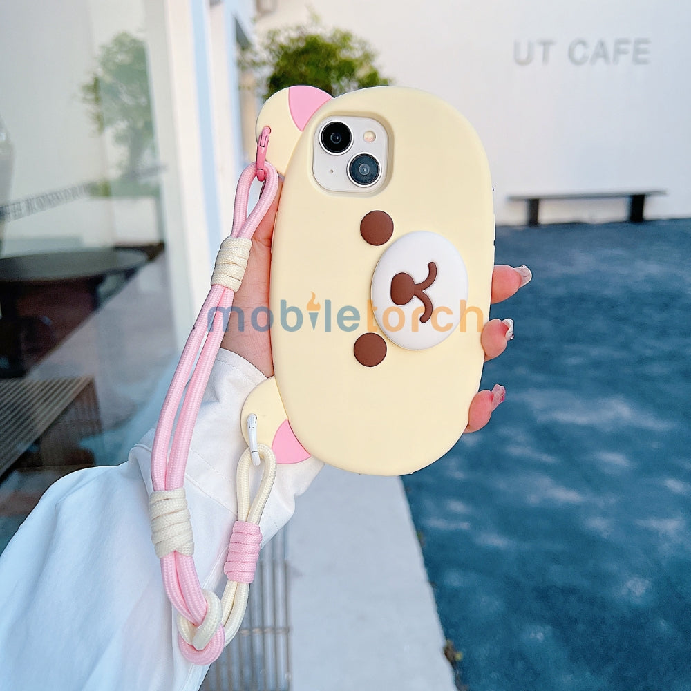 Bear Faced Silicone Soft Phone Case with Lanyard Strap | Mobile Cover - iPhone 15 Pro Max