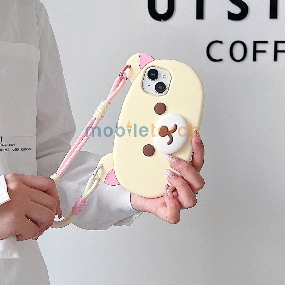 Bear Faced Silicone Soft Phone Case with Lanyard Strap | Mobile Cover - iPhone 15 Pro Max