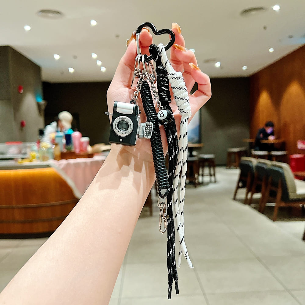 Black Retro Camera Ornament Bow Rope Phone Charm | Keychain | Handbag Charm