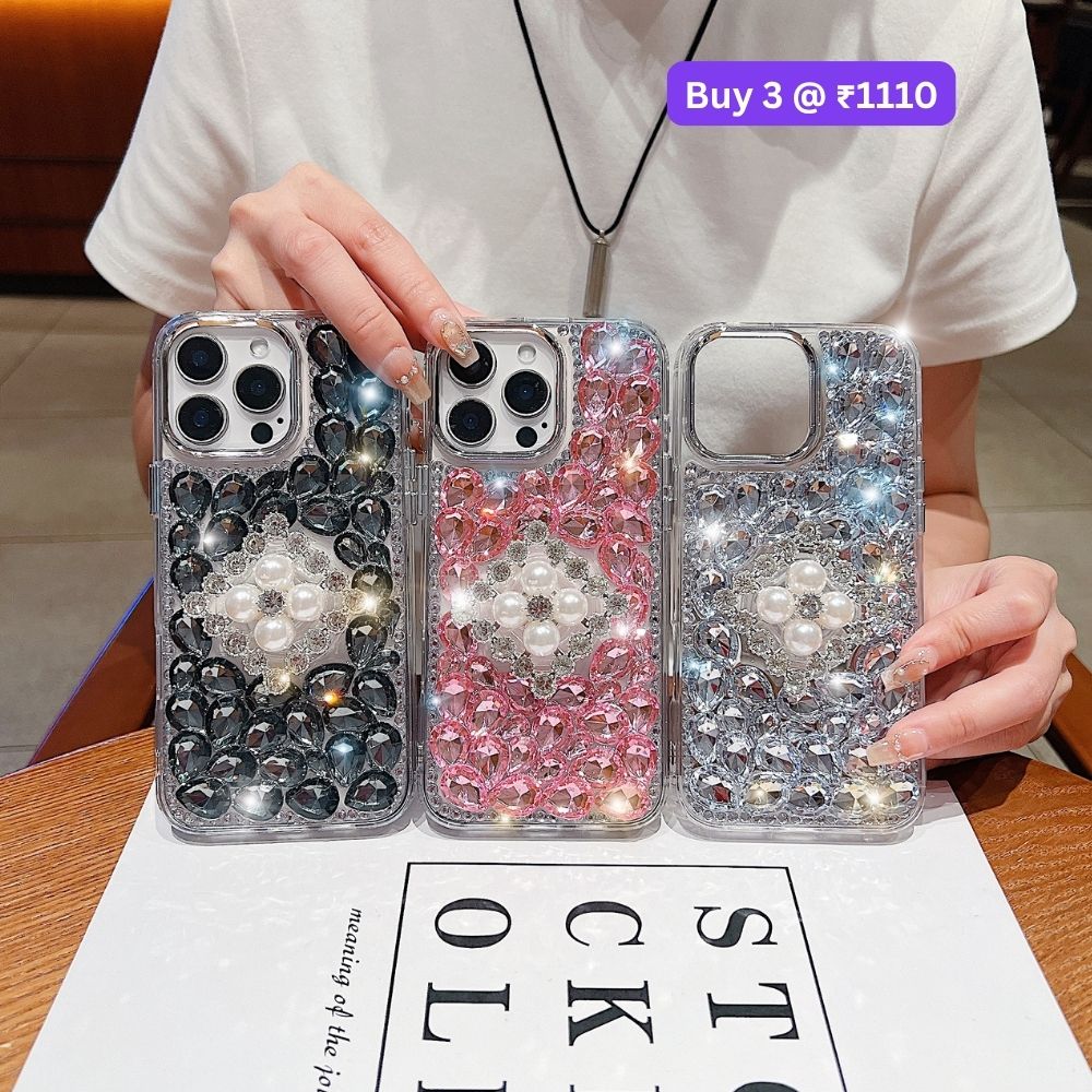 Bling Rhinestone Pearl Holder Transparent TPU (Soft) Phone Case | Mobile Cover - iPhone 16 Plus