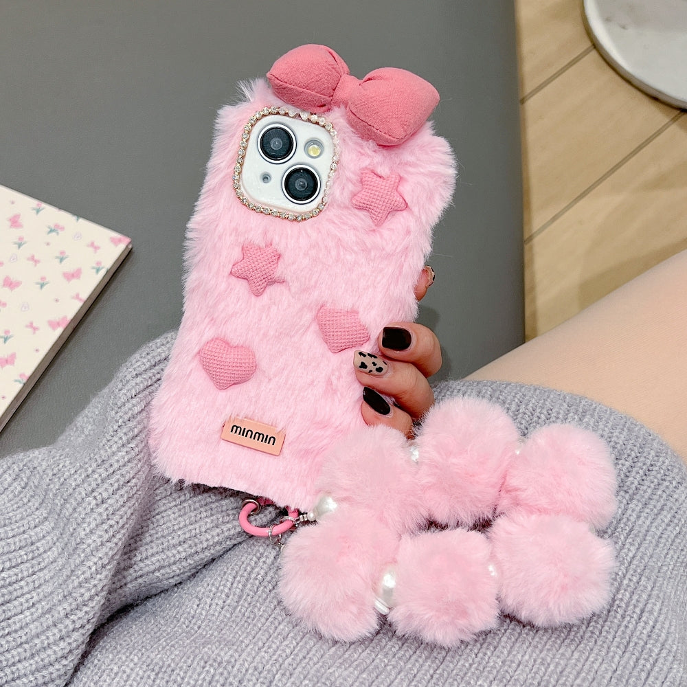 Bow Pattern Furry Phone Case with Furry Bracelet