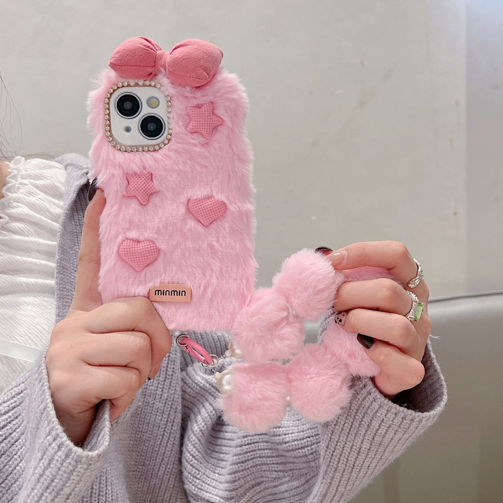 Bow Pattern Furry Phone Case with Furry Bracelet