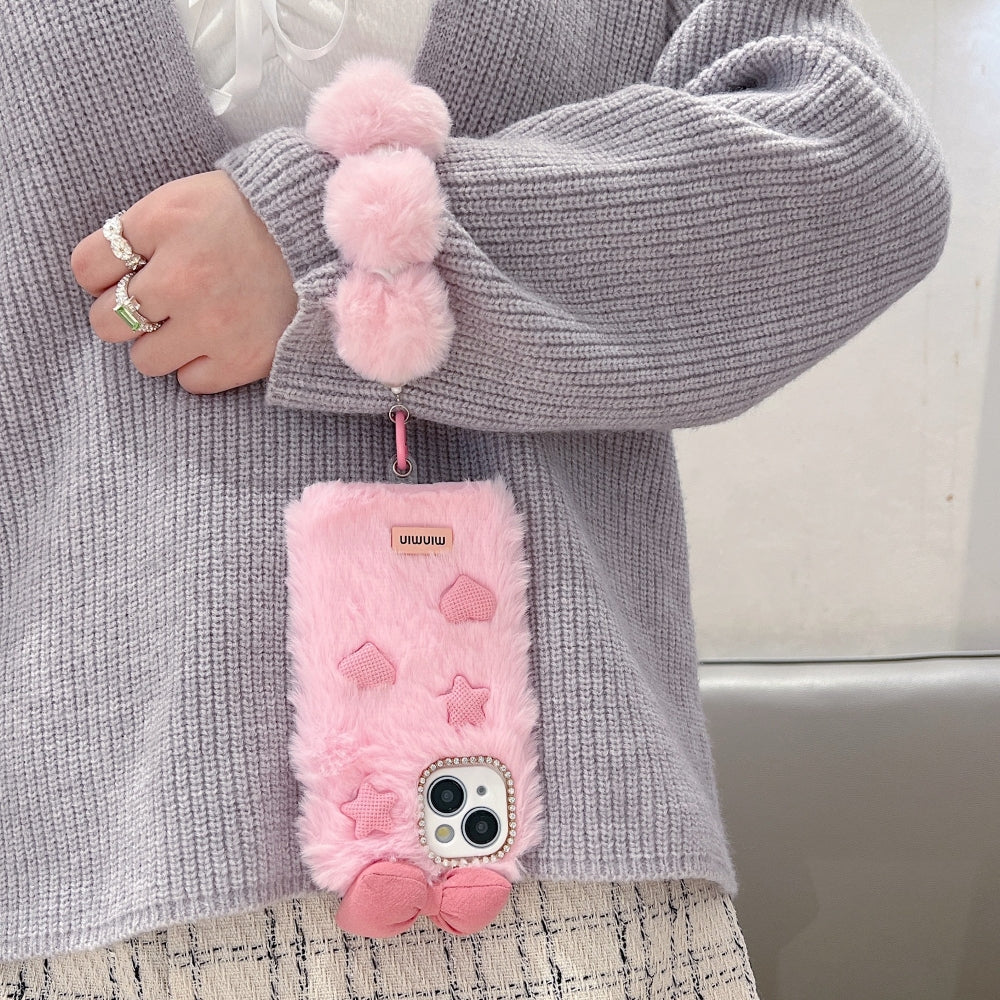 Bow Pattern Furry Phone Case with Furry Bracelet