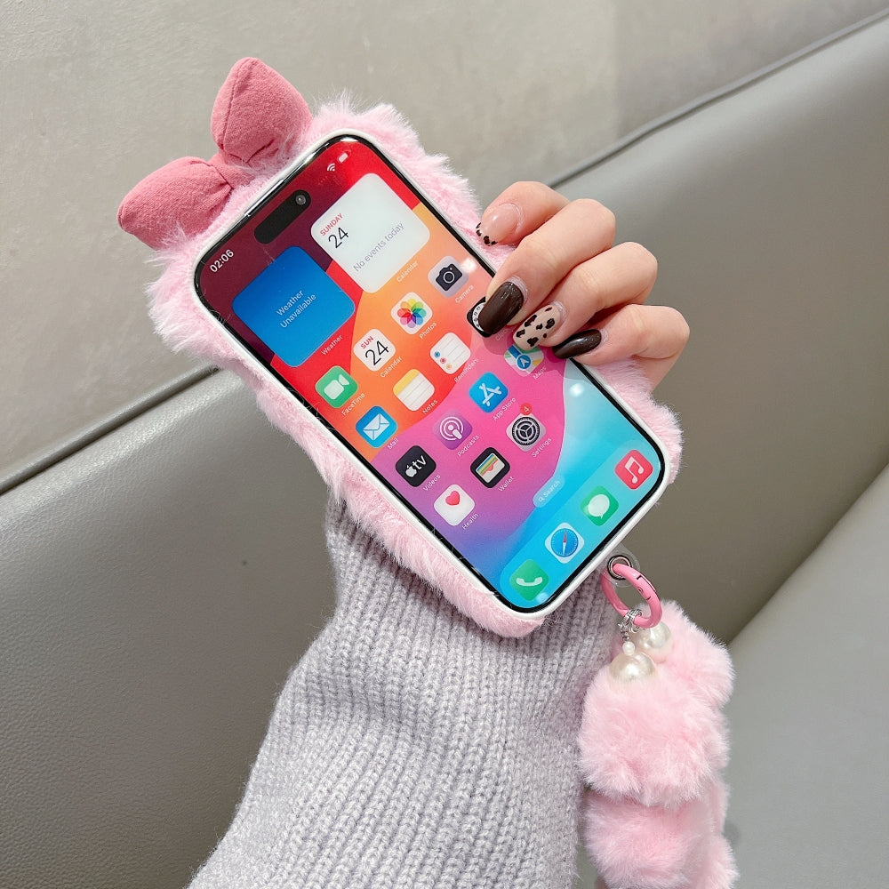 Bow Pattern Furry Phone Case with Furry Bracelet