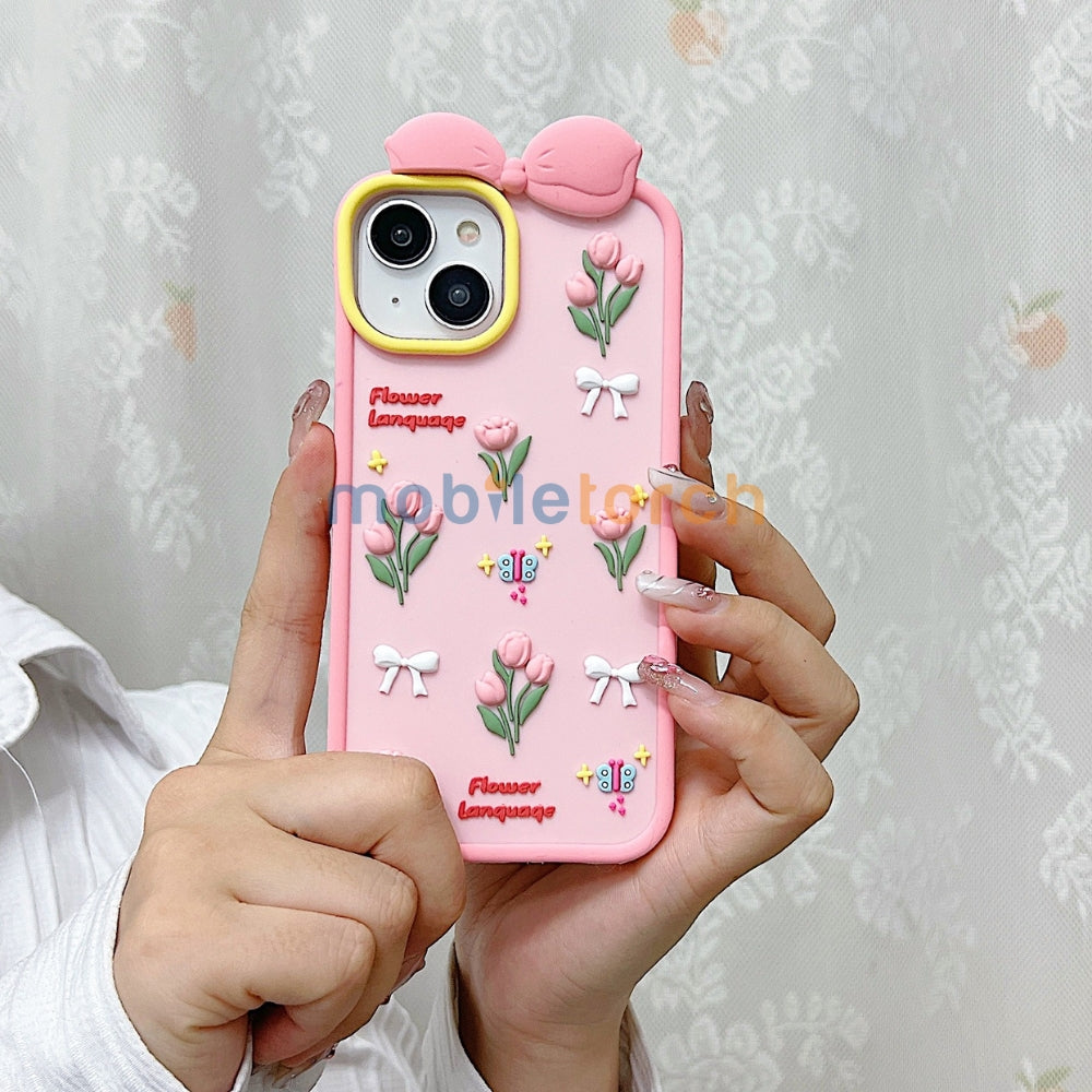 Bow Tulip Flower Silicone Soft Phone Case | Mobile Cover - iPhone 13 Pro Max