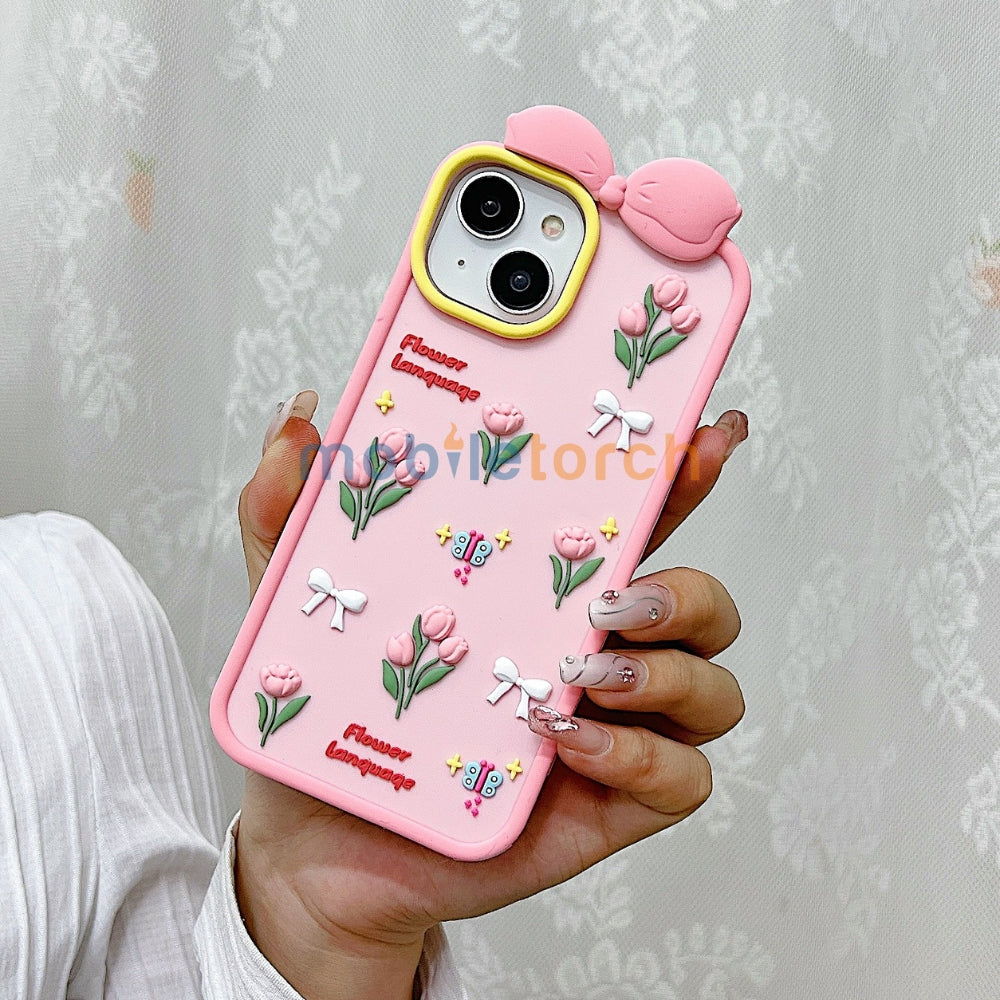 Bow Tulip Flower Silicone Soft Phone Case | Mobile Cover - iPhone 14 Pro Max