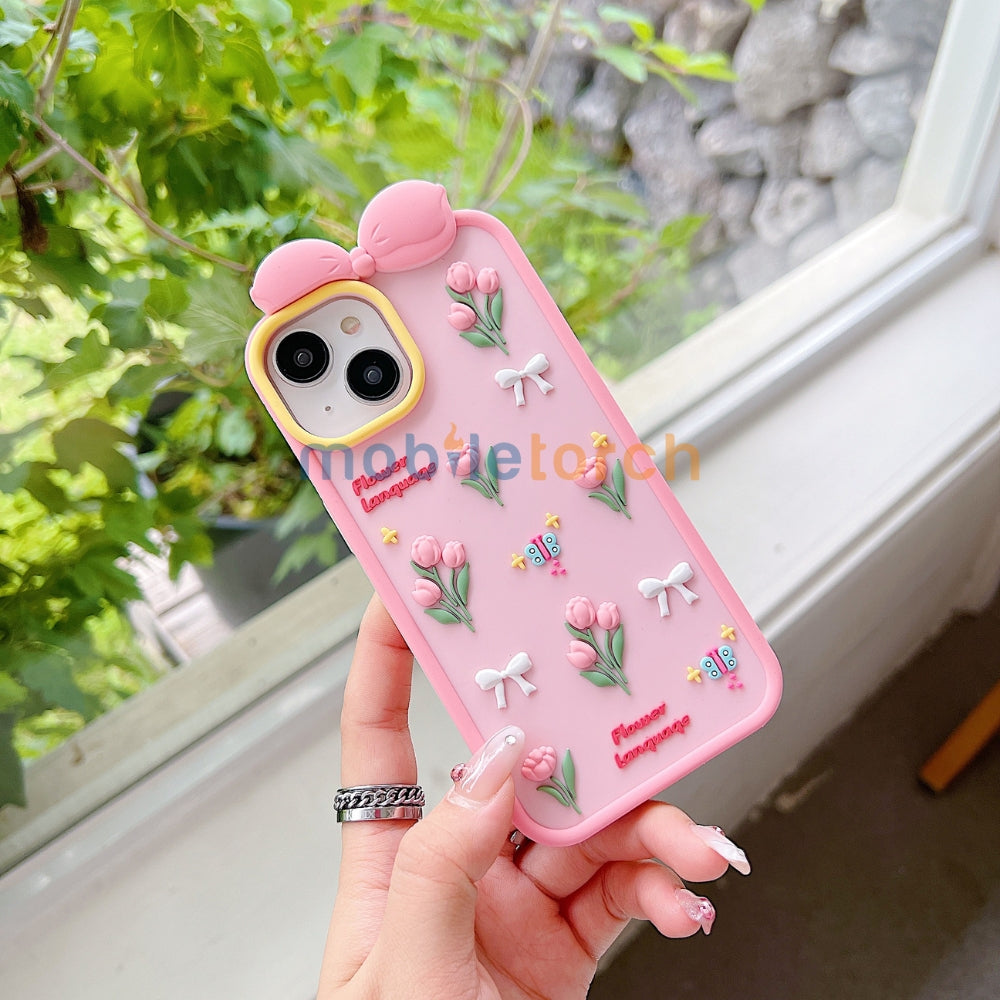 Bow Tulip Flower Silicone Soft Phone Case | Mobile Cover - iPhone 13 Pro Max
