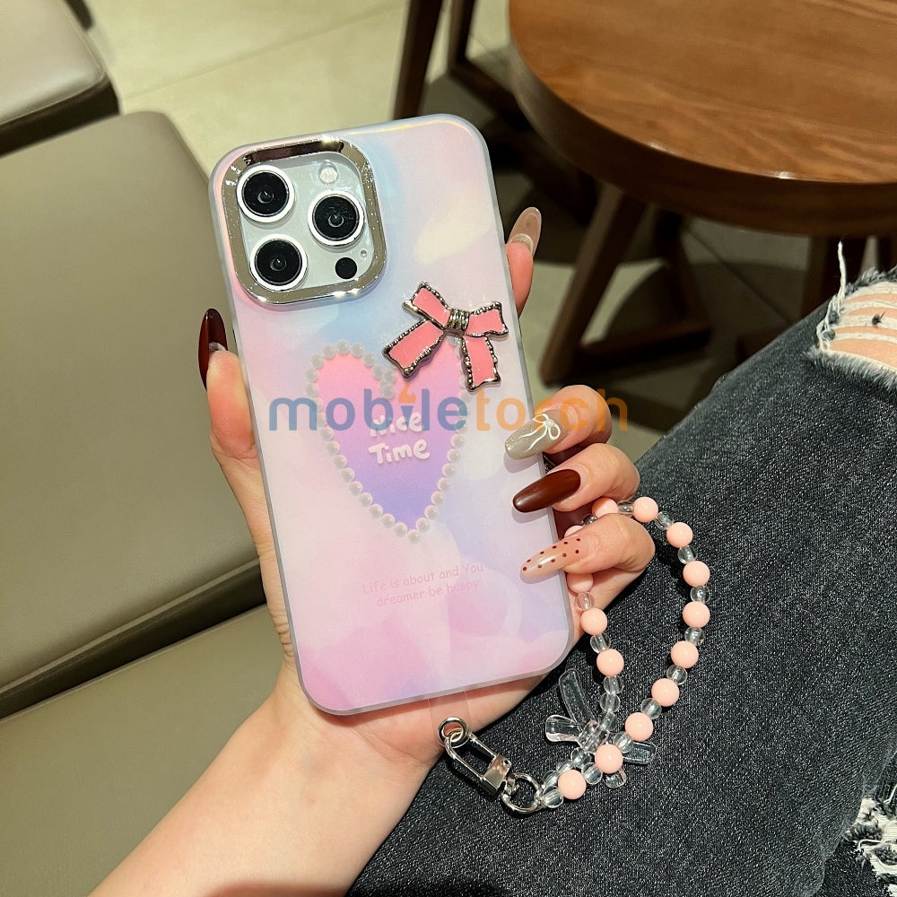 Bow Bling Heart Printed Colorful PC (Hard) Phone Case - Oppo A38