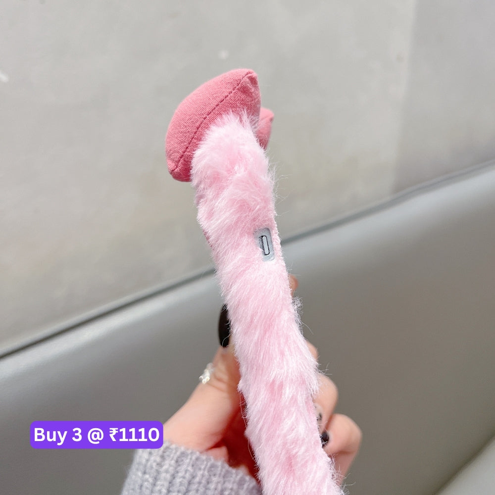 Bow Pattern Furry Soft Phone Case with Furry Bracelet - iPhone 16 Plus