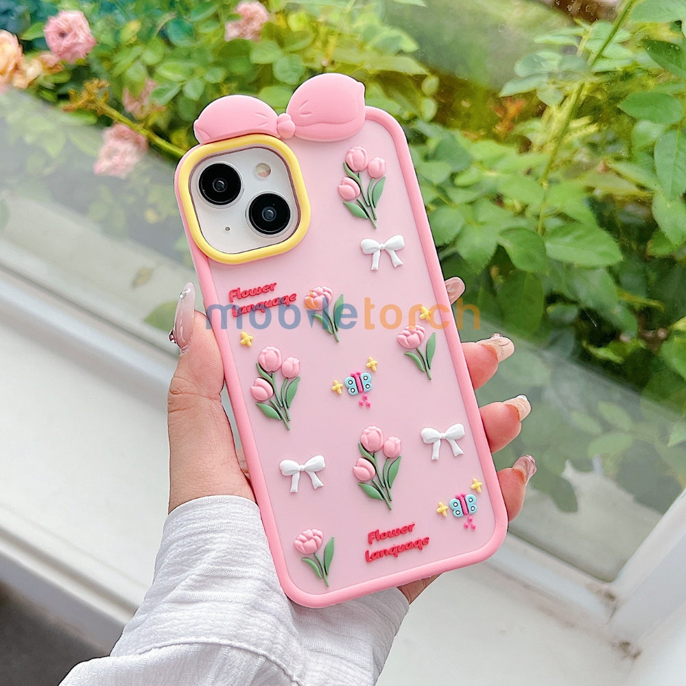 Bow Tulip Flower Silicone Soft Phone Case | Mobile Cover - iPhone 12 Pro Max
