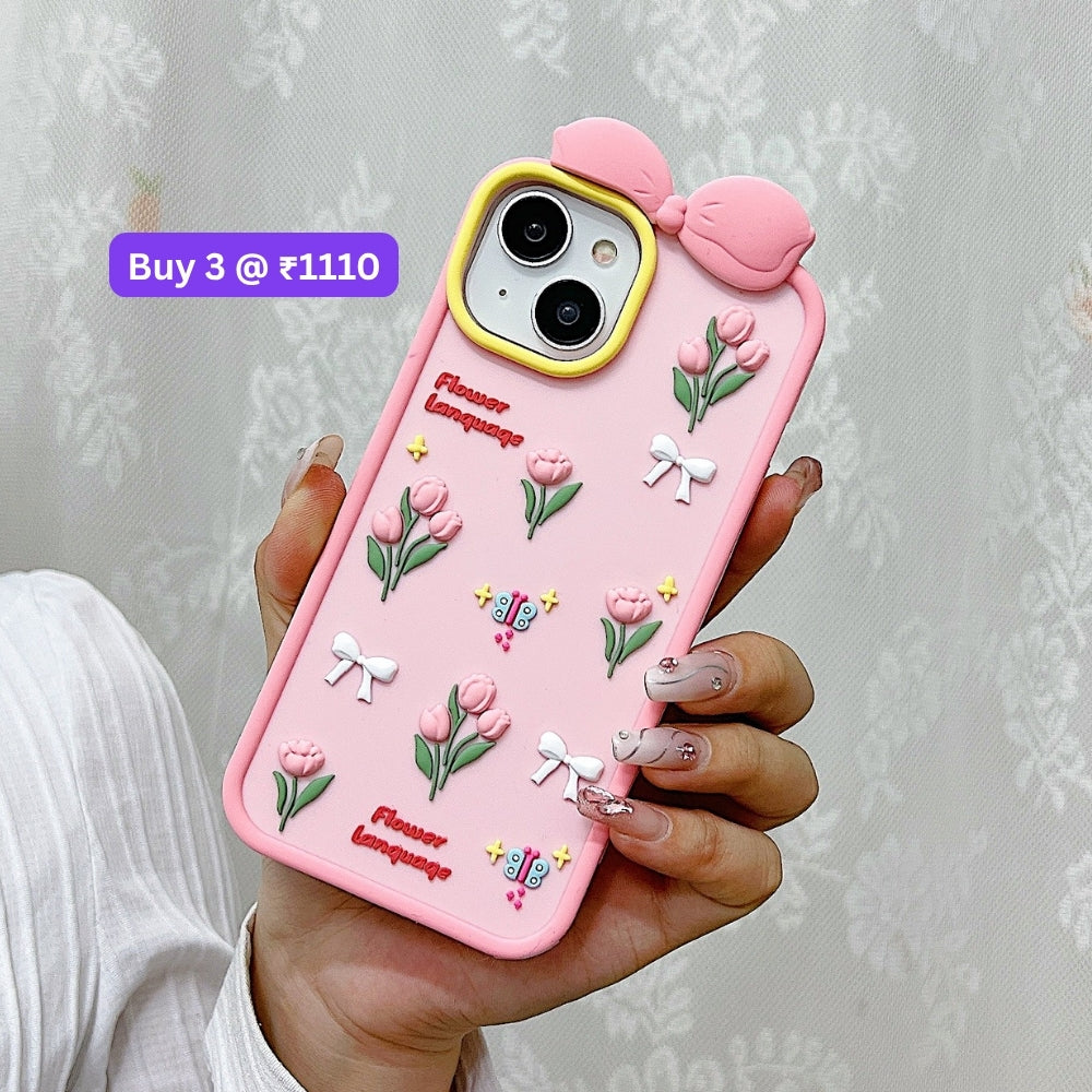 Bow Tulip Flower Silicone Soft Phone Case | Mobile Cover - iPhone 13