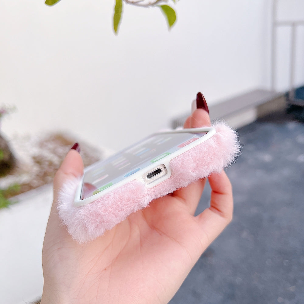 Butterfly Embroided Camera Protection Fur Phone Case