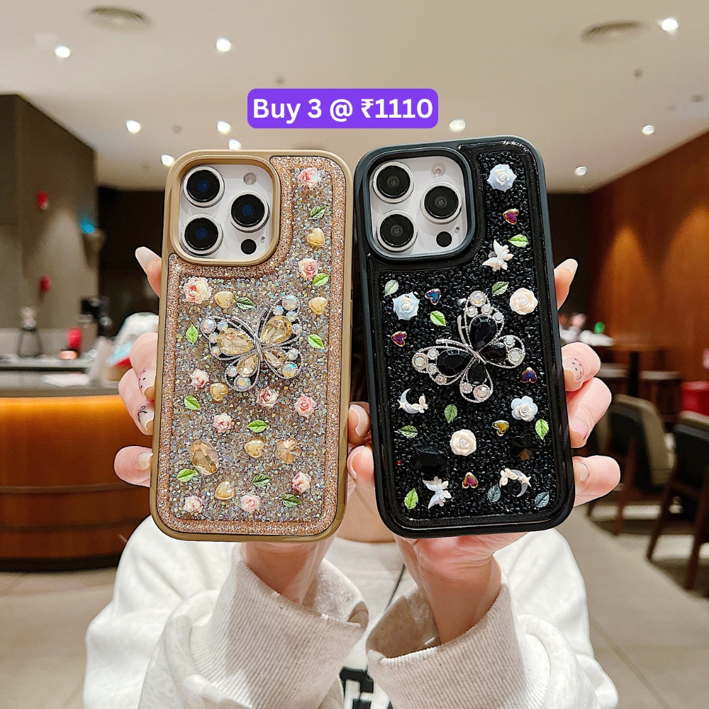 Butterfly Charm Diamond PC (Hard) Phone Case - iPhone 16 Pro