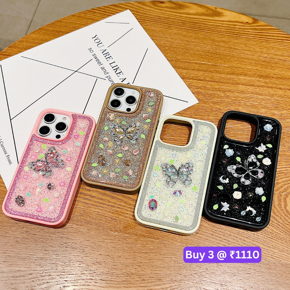 Butterfly Charm Diamond PC (Hard) Phone Case - iPhone 16 Pro