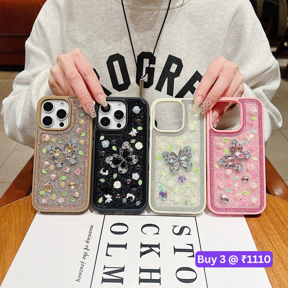 Butterfly Charm Diamond PC (Hard) Phone Case - iPhone 16 Pro