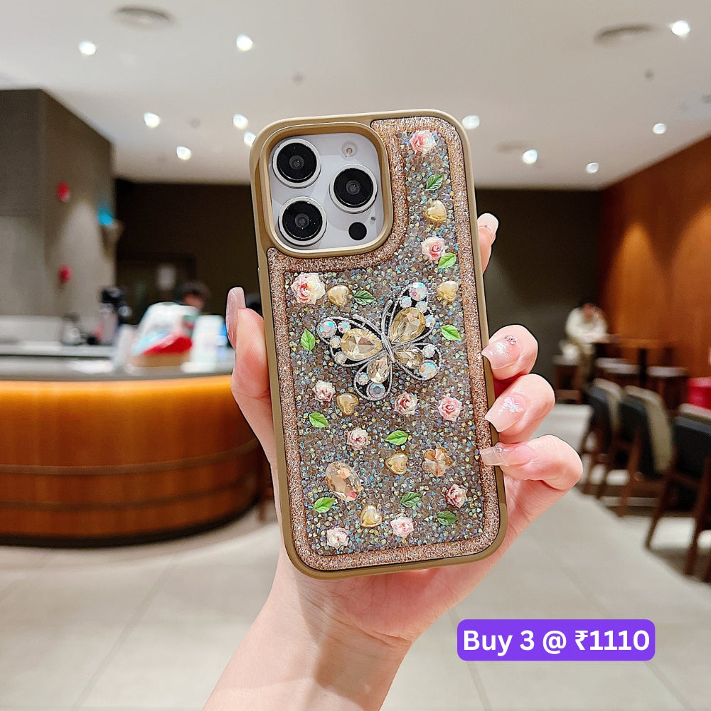 Butterfly Charm Diamond PC (Hard) Phone Case - iPhone 16 Pro