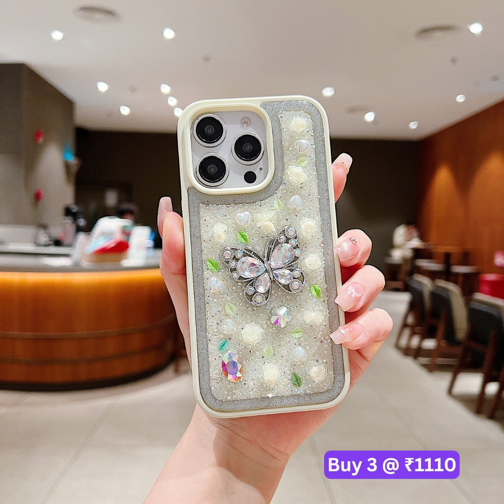 Butterfly Charm Diamond PC (Hard) Phone Case - iPhone 16 Pro