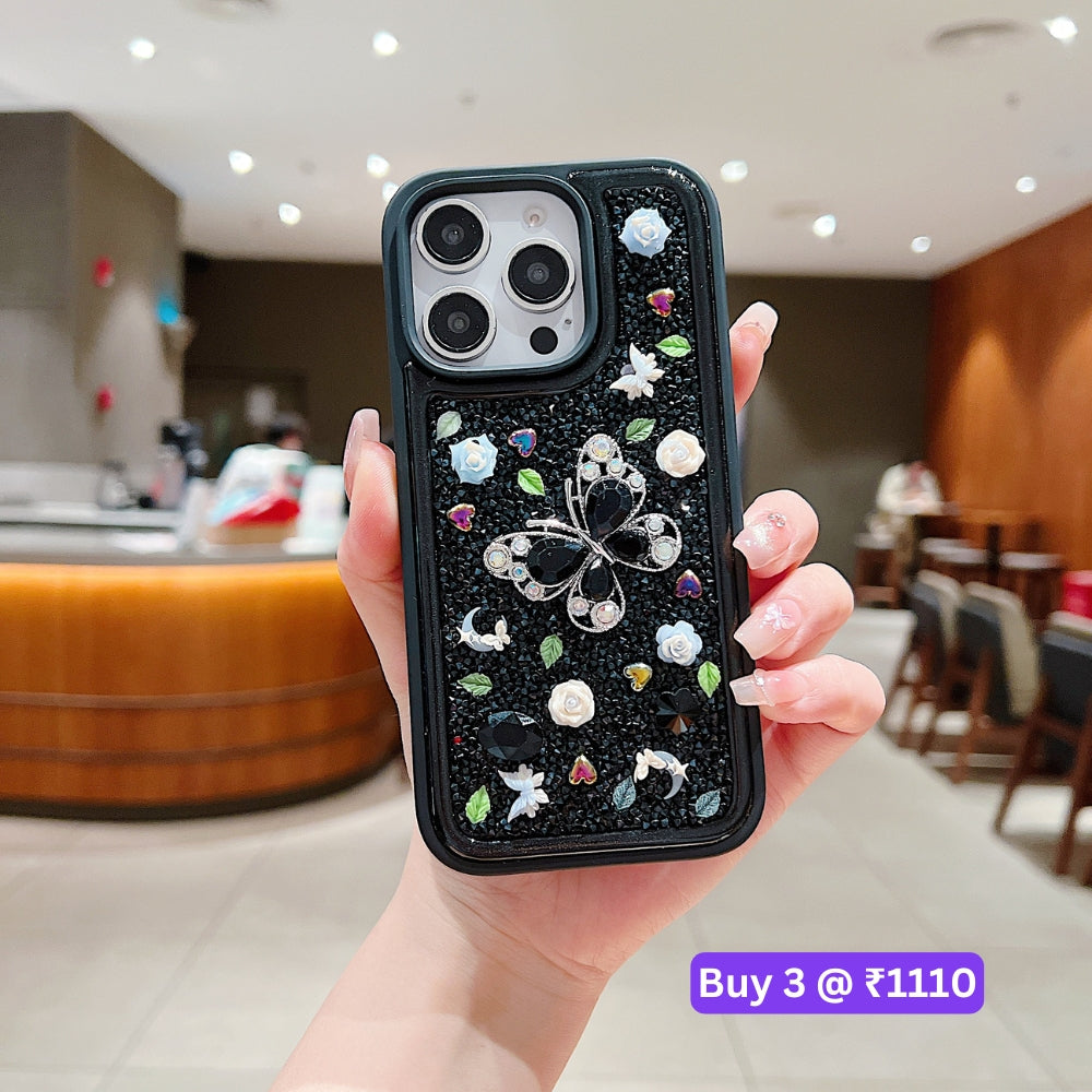 Butterfly Charm Diamond PC (Hard) Phone Case - iPhone 16 Pro