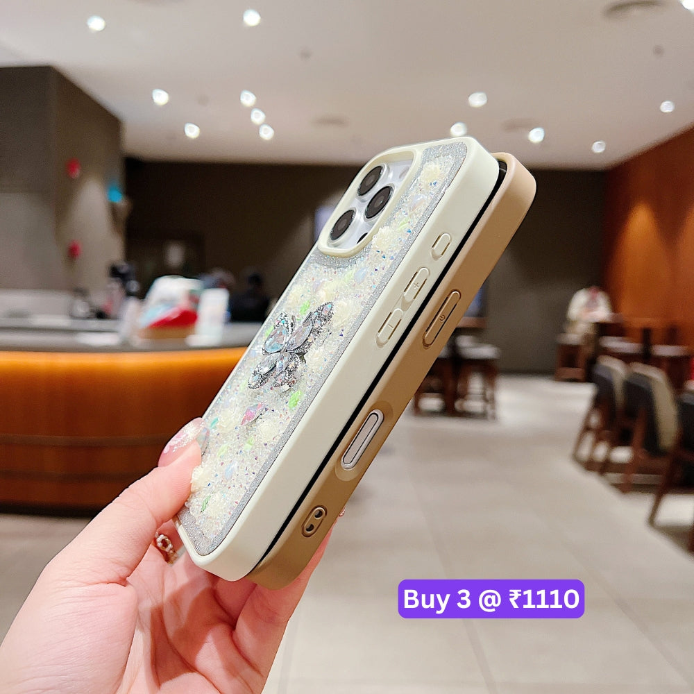 Butterfly Charm Diamond PC (Hard) Phone Case - iPhone 16 Pro