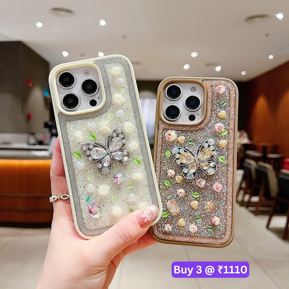 Butterfly Charm Diamond PC (Hard) Phone Case - iPhone 16 Pro