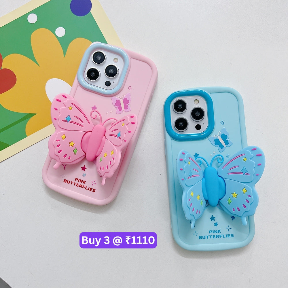 Butterfly Folding Wings Stand Silicone Soft Case - iPhone 14