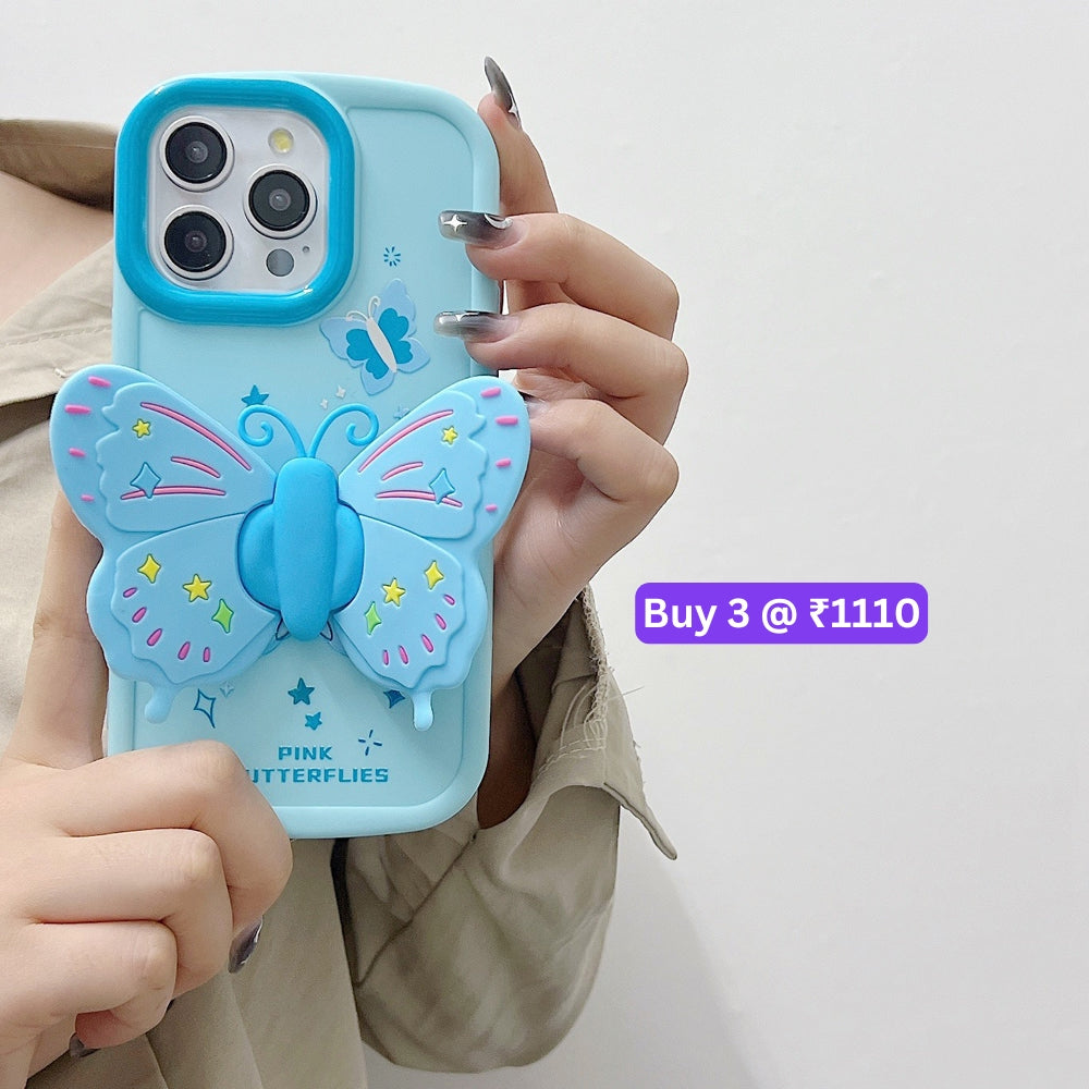 Butterfly Folding Wings Stand Silicone Soft Case - iPhone 14