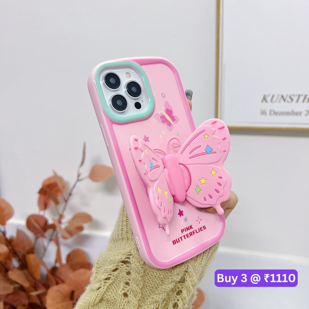 Butterfly Folding Wings Stand Silicone Soft Case - iPhone 14