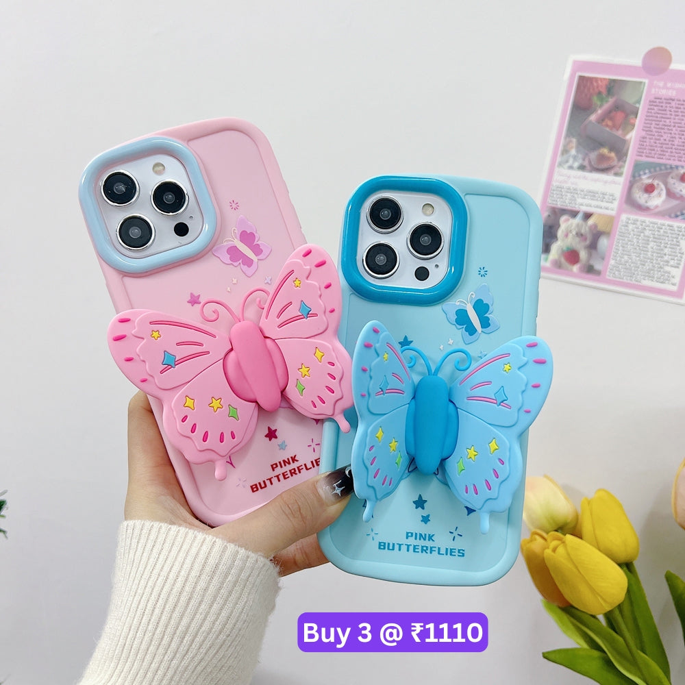 Butterfly Folding Wings Stand Silicone Soft Case - iPhone 14