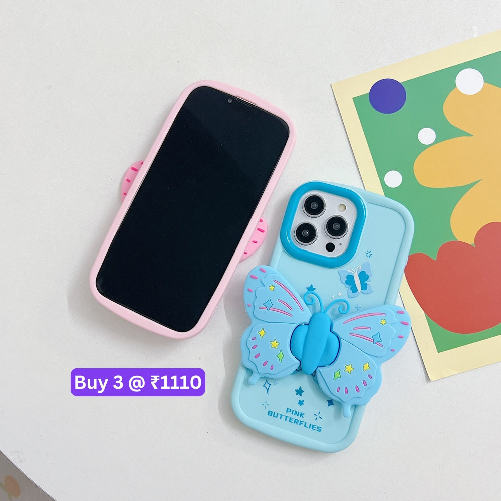 Butterfly Folding Wings Stand Silicone Soft Case - iPhone 14